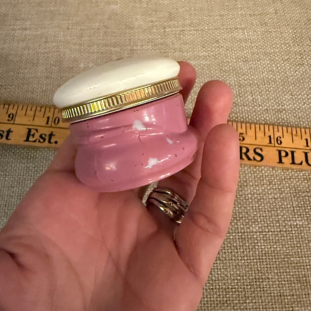 Vintage Pink and White Makeup Jar Empty use for gloss or pills
